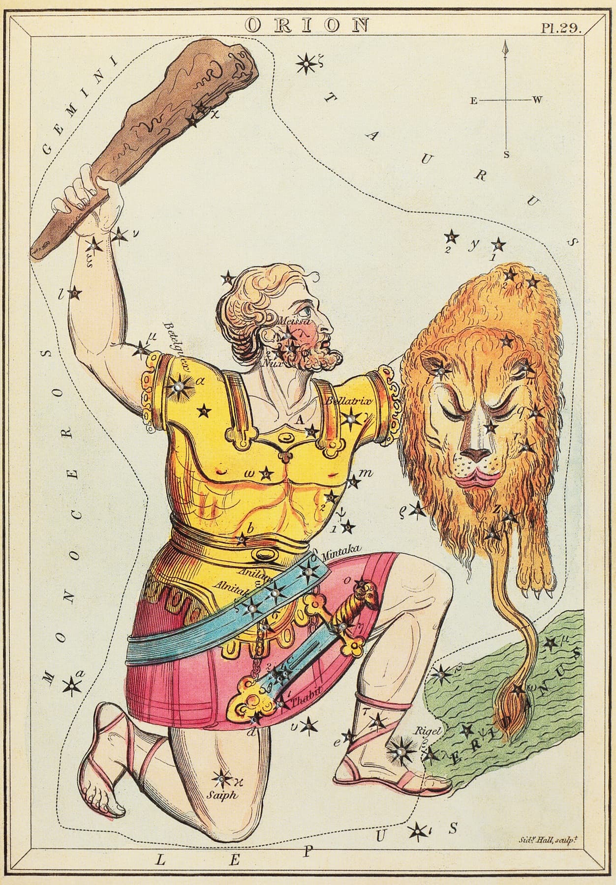 Orion raising his club — Urania's Mirror, plate 30
